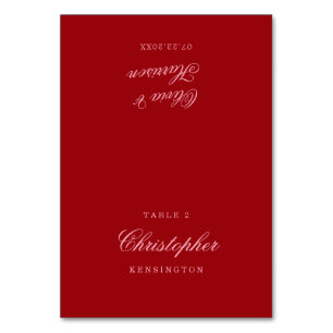Carte de table de mariage minimaliste à écriture r