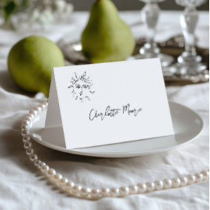 Carte de table de mariage noir et blanc dessinée à