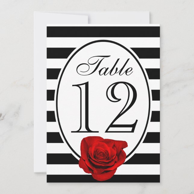 Carte de table de mariage rose rouge noir et blanc (Devant)