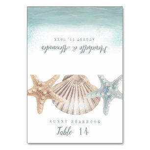 Carte de table de mariage Starfish Seashell Beach