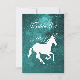 Carte de table de mariage Unicorn turquoise