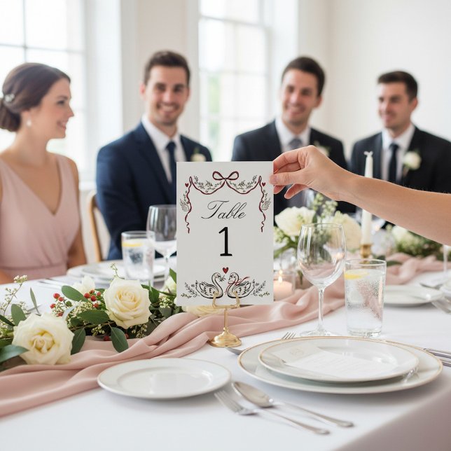 Carte de table de mariage unique aux cygnes dessin (Créateur téléchargé)