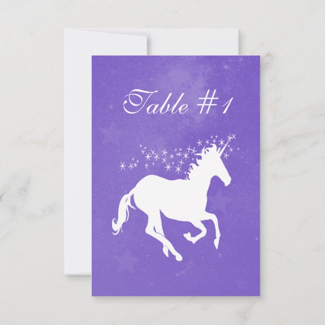 Carte de table de mariage violet Unicorn (Dos)