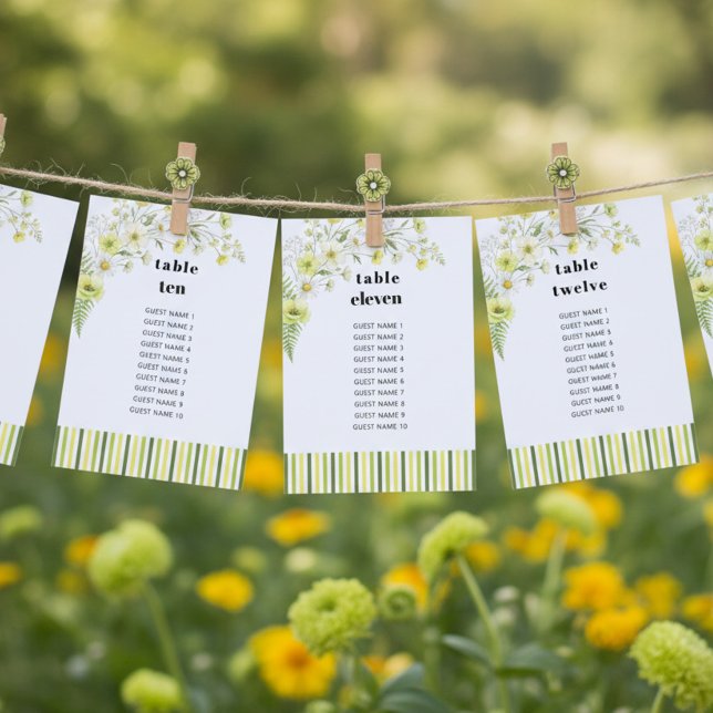 Carte de Table de Plan de Table de Mariage Fleur d (Seating Chart cards from the Citrus Green Wildflower wedding collection by Darling & May)