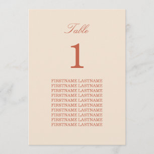 Carte de table de script Terracotta pour les noms 