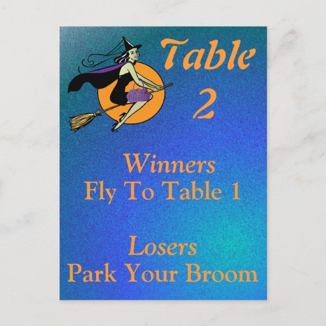 Carte de table de sorcière Halloween Bunco Numéro  (Devant)