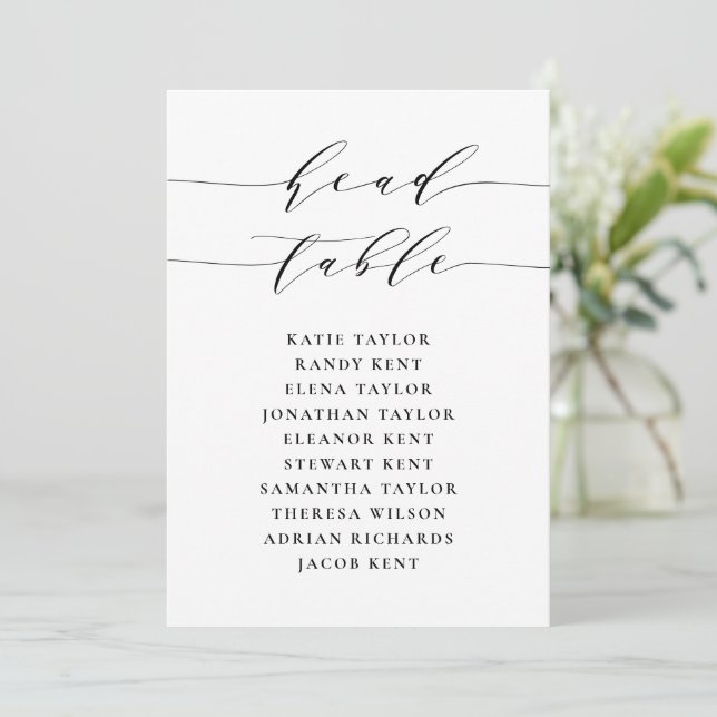 Carte de table de tête de script minimaliste noir (Debout devant)