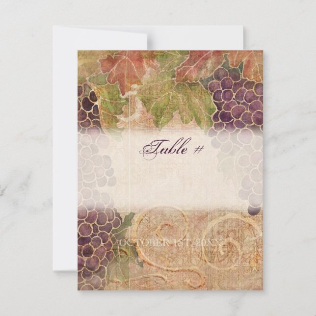 Carte de table de Vignoble au Cep de Vigne Vieilli (Devant)