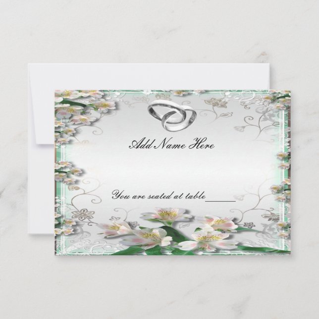 Carte de table élégante à motif floral blanc (Devant)
