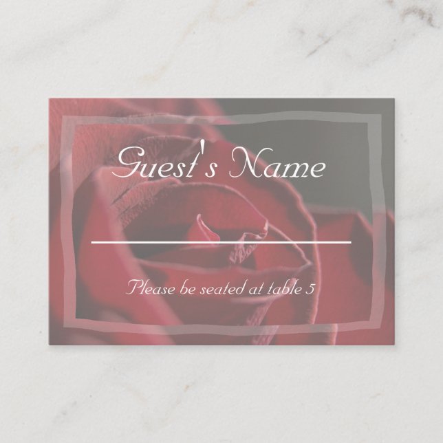 Carte de Table Élégante de Mariage à la Rose Rouge (Devant)