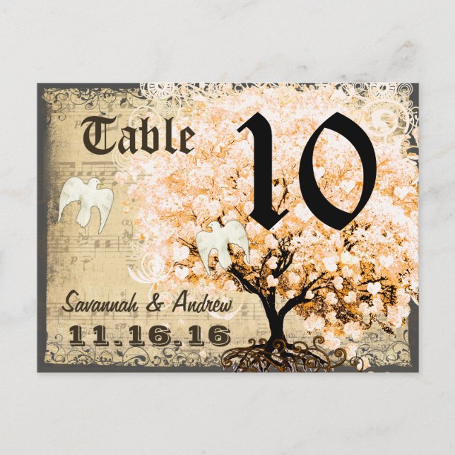 Carte de table en forme d'arbre à feuilles en cœur (Devant)