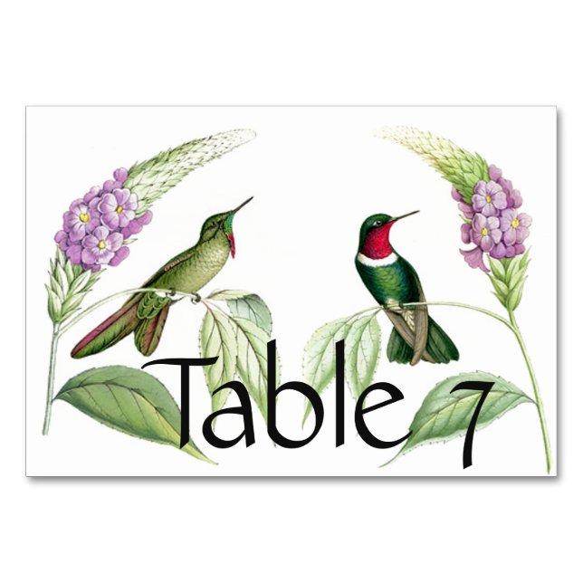 Carte de table fleurie pour oiseaux de colibri (Devant)