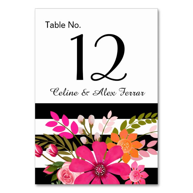 Carte de table Fleurs rayées noir et blanc | fuchs (Par défaut)