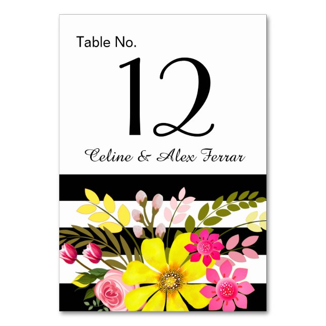 Carte de table Fleurs rayées noir et blanc | jaune (Par défaut)