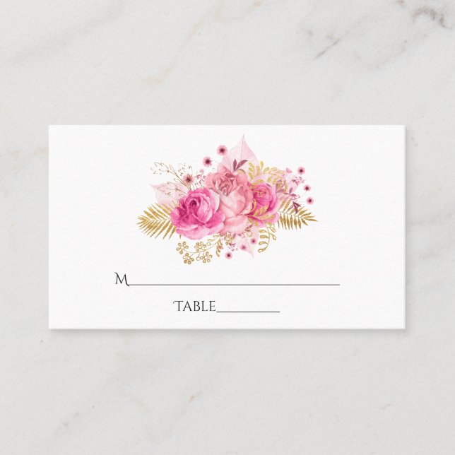 Carte de table florale tropicale rose et or (Devant)
