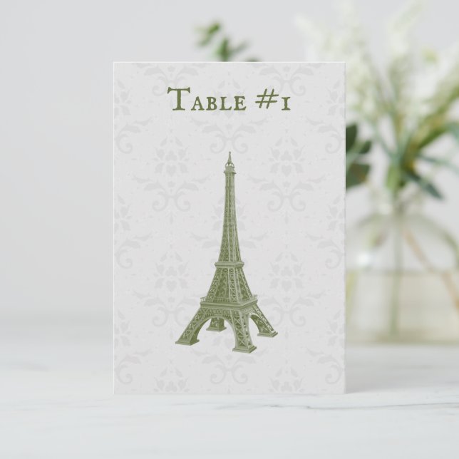 Carte de table Green Eiffel Tower Mariage damassé (Debout devant)