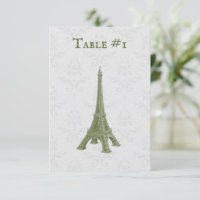 Carte de table Green Eiffel Tower Mariage damassé