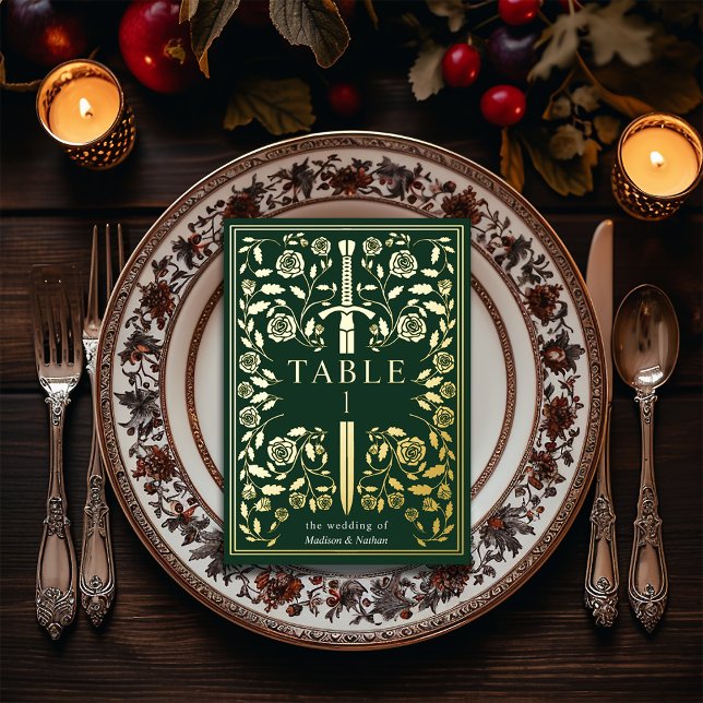 Carte de table Green Royal Medieval Sword Mariage (Créateur téléchargé)