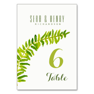 CARTE DE TABLE GREEN WATERCOLOR FERN FOLIAGE