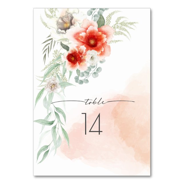 Carte de table mariage | Aquarelle Gras Fleurs de  (Par défaut)