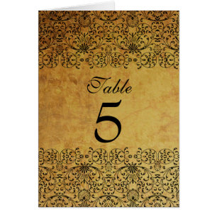 Carte de table mariage damassé en or noir verni vi