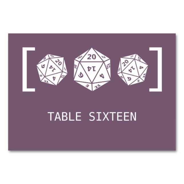 Carte de table Mariage de jeu de dés violet D20 (Devant)
