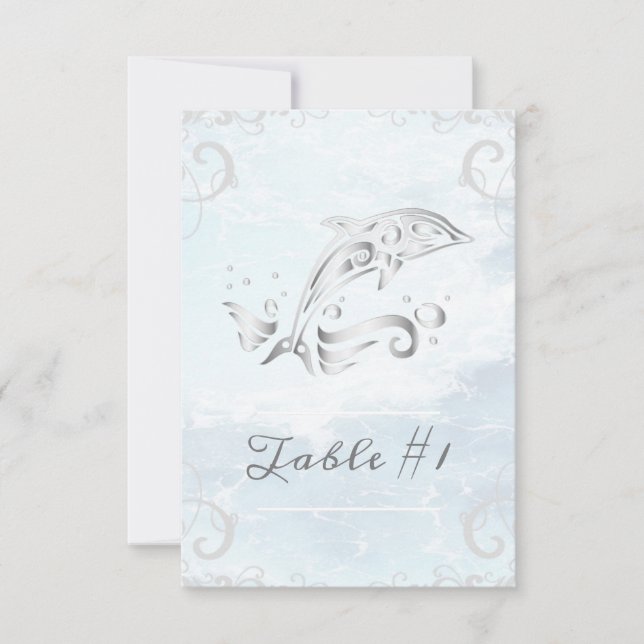 Carte de table Mariage Dolphin Argent (Devant)