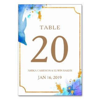 Carte de table Mariage Dolphin bleu Aquarelle