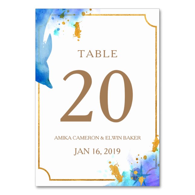 Carte de table Mariage Dolphin bleu Aquarelle (Par défaut)