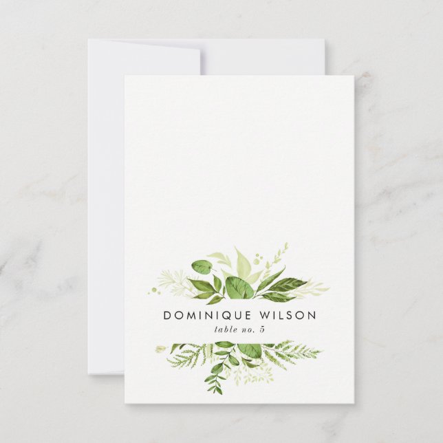 Carte de table mariage feuillage vert sauvage aqua (Devant)
