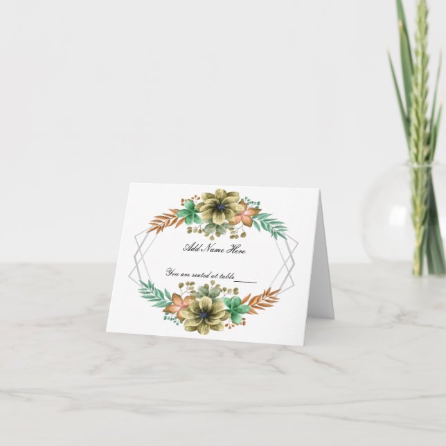 Carte de table Mariage Floral Orange Jaune (Devant)