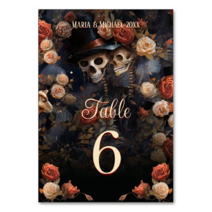 Carte de table Mariage gothique Kissing Skeletons