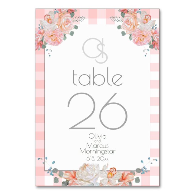 Carte de table mariage | Monogramme Coral Floral B (Par défaut)