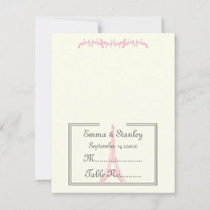 Carte de table mariage Paris tour Eiffel rose ivoi