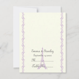 Carte de table mariage Paris tour Eiffel violet