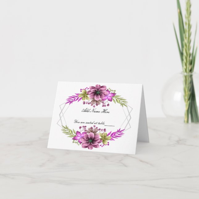 Carte de table Mariage rose et vert Aquarelle Flor (Devant)