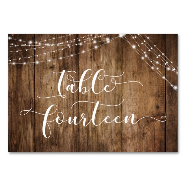 Carte de table marron rustique en bois et lumières (Devant)