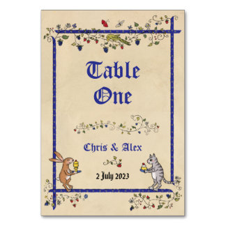 Carte de table médiévale avec nom de couple