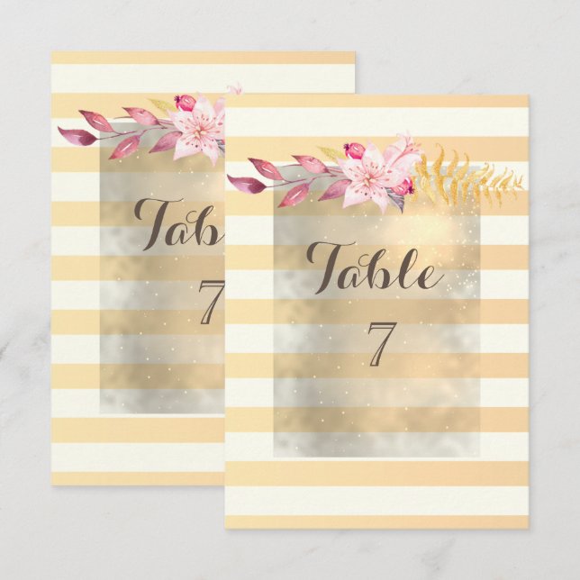 Carte de table moderne chic à fleurs rayées (Devant / Derrière)