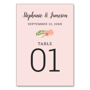 Carte de table numérotée Pastel Pink & Peach Hibis