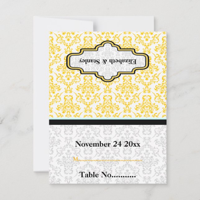Carte de table personnalisée pour mariage en damas (Devant)
