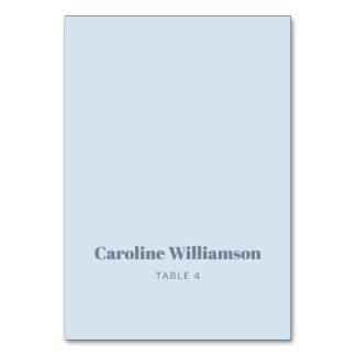 Carte de table personnalisée typographie bleu doux