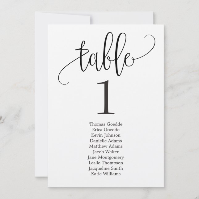 Carte de table Plan de siège Lovely Calligraphy (Devant)