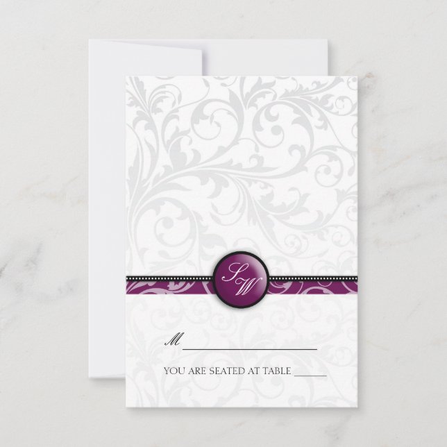 Carte de table pliable à monogramme Plum Swirl (Devant)