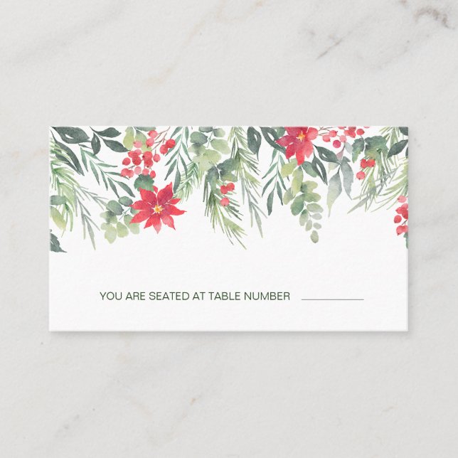 Carte de table Poinsettia Feuillage Vert Baie Roug (Devant)