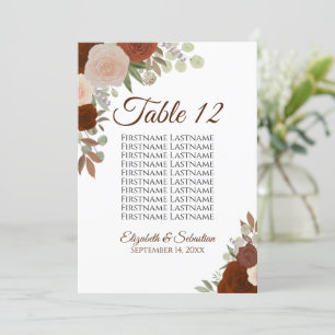 Carte de table Rose Mariage pour tableau de bord