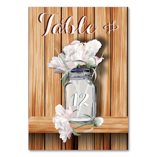 Carte de table Rustic Mason Jar et Pink Peonies (Dos)