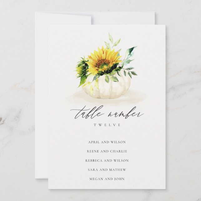 Carte de table Rustic Sunflower Citrouille (Devant)