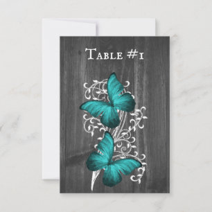 Carte de table turquoise Rustic Butterfly Mariage