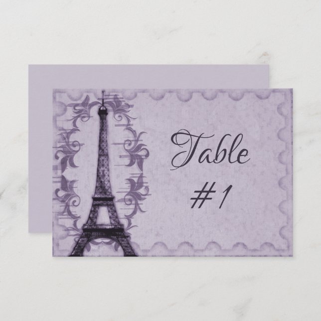 Carte de table violette Eiffel Tower (Devant / Derrière)